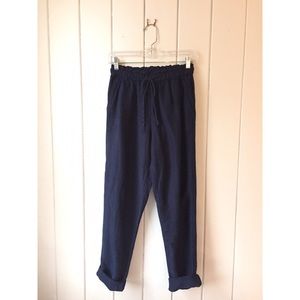 OYSHO Linen Blue Relaxed Fit High Waist Pants S